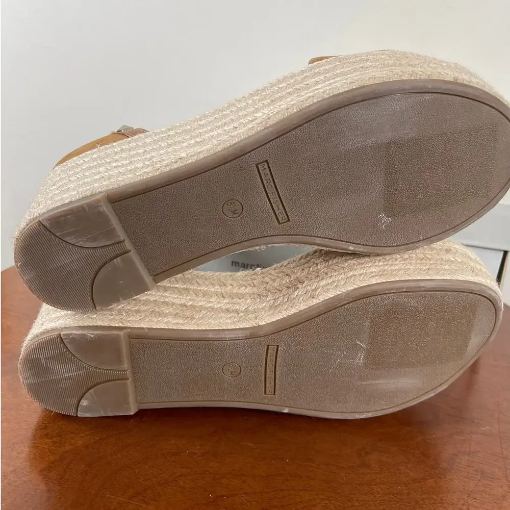 Marc Fisher Jazlyn Studded Espadrille Wedge Sandal Brown Suede Women's Size 8.5